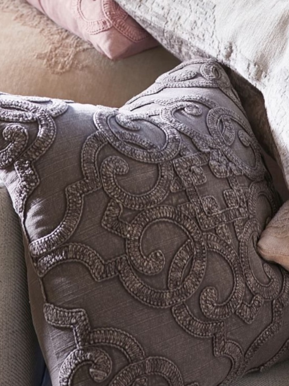 One Pottery Barn Drew Embroidered throw pillow case cover 18" × 18" gray